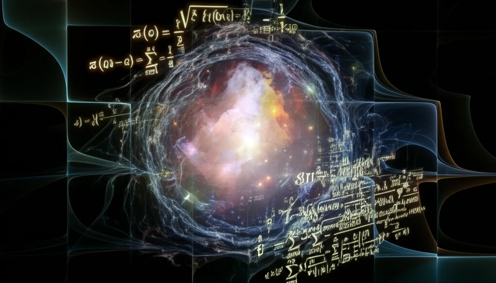 Surreal digital illustration of a magnetic monopole emerging from a quantum foam with mathematical equations and supersymmetric symbols.