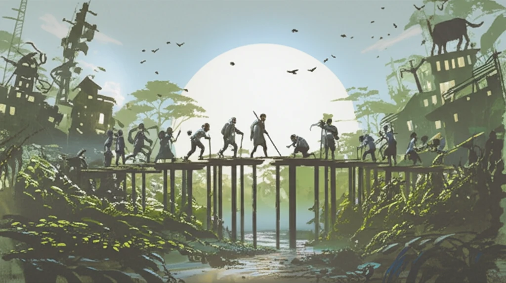 Collaborative bridge-building in Africa, symbolizing conflict resolution and development.