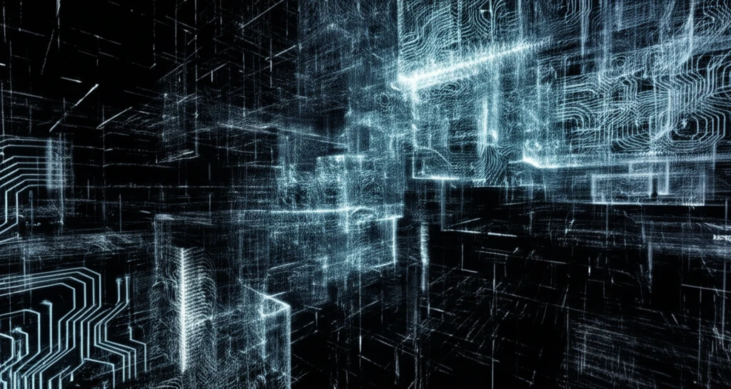 Crystalline structures transforming into electronic circuits, representing material science and technological innovation.