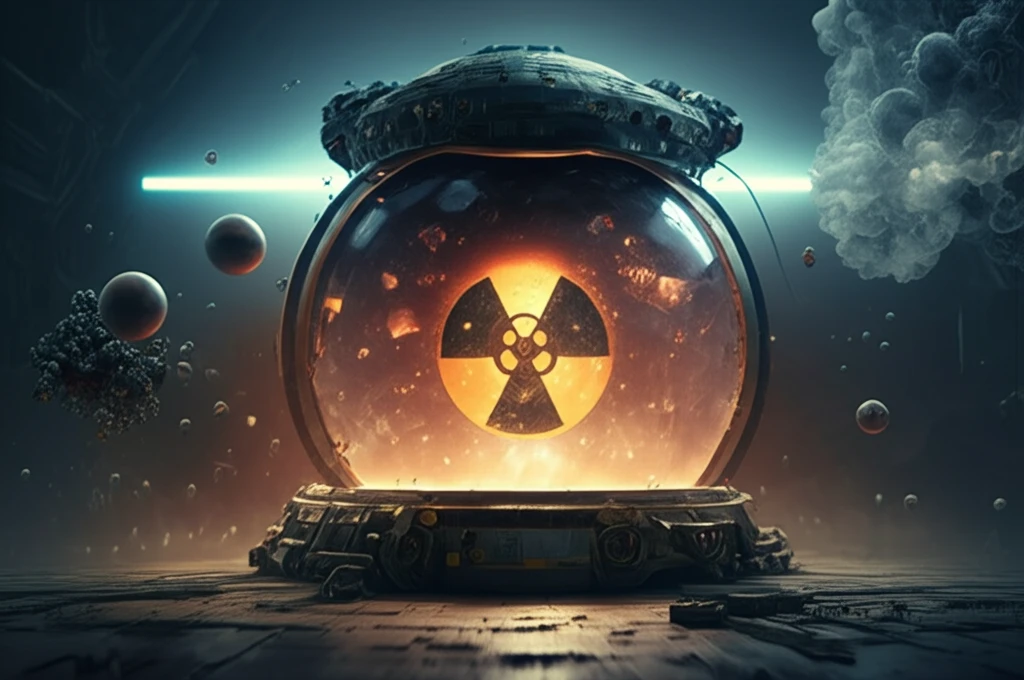 Cross-section of a nuclear waste container with radioactive waste and invisible water vapor