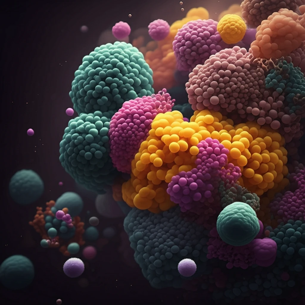 Microscopic view of core-shell adhesive structure transforming into vibrant textile patterns.