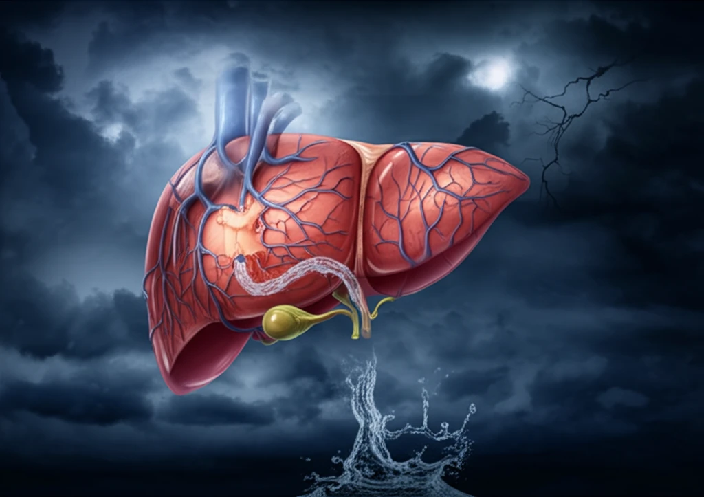 Surreal image of a liver with reversed river flow