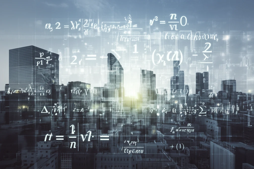 Abstract cityscape with matrix equations.