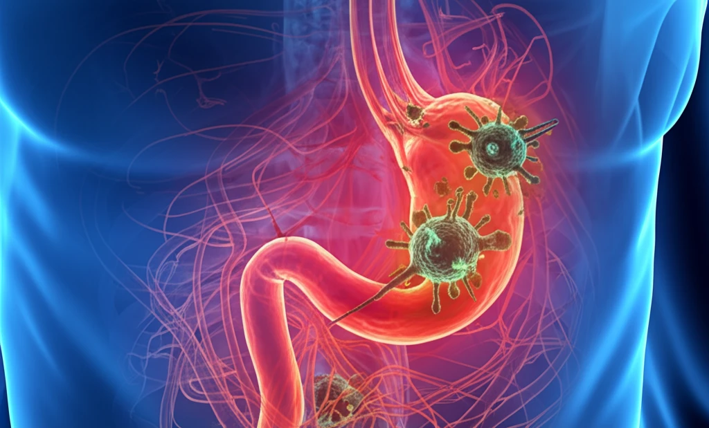 Esophageal cancer cells with PET/CT scan overlay
