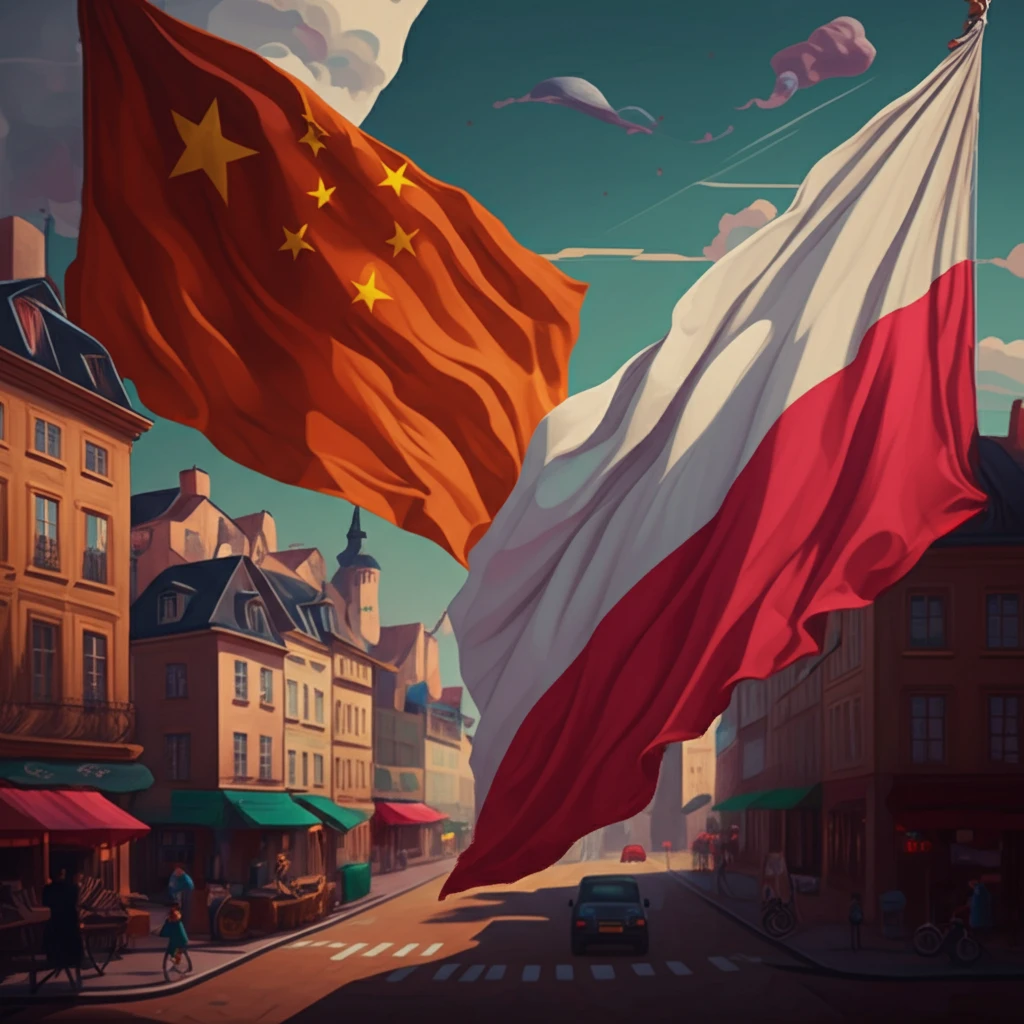 Chinese and Polish flags intertwined symbolizing business partnership in Warsaw