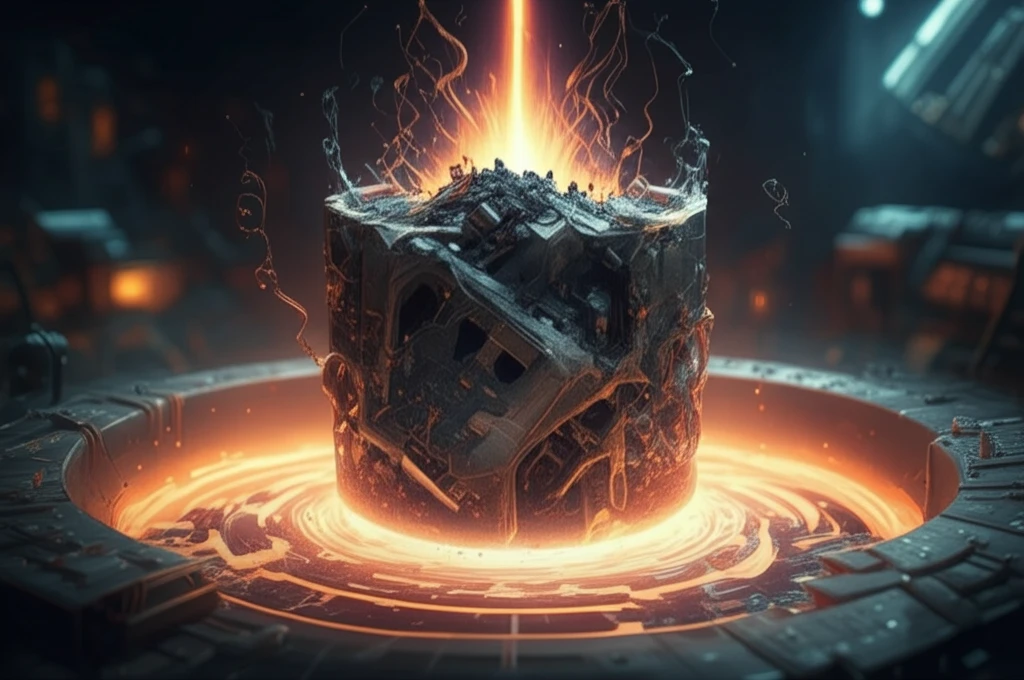 Stylized illustration of steel quenching process.