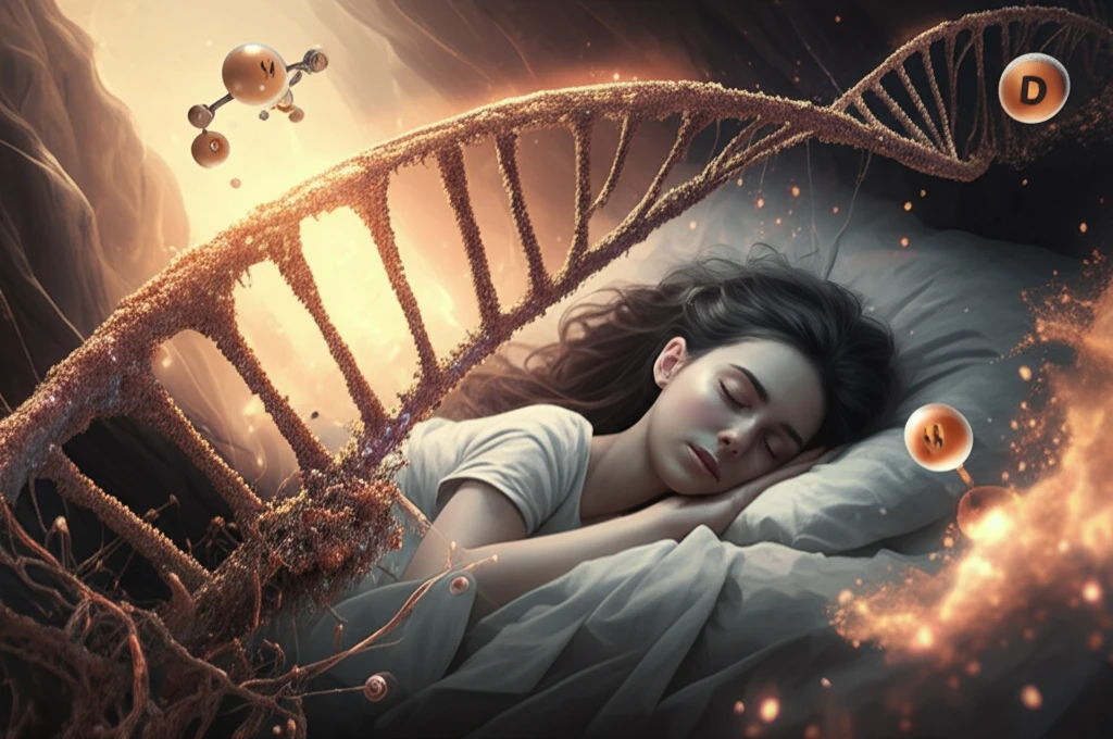 DNA strands intertwined with a sleeping person