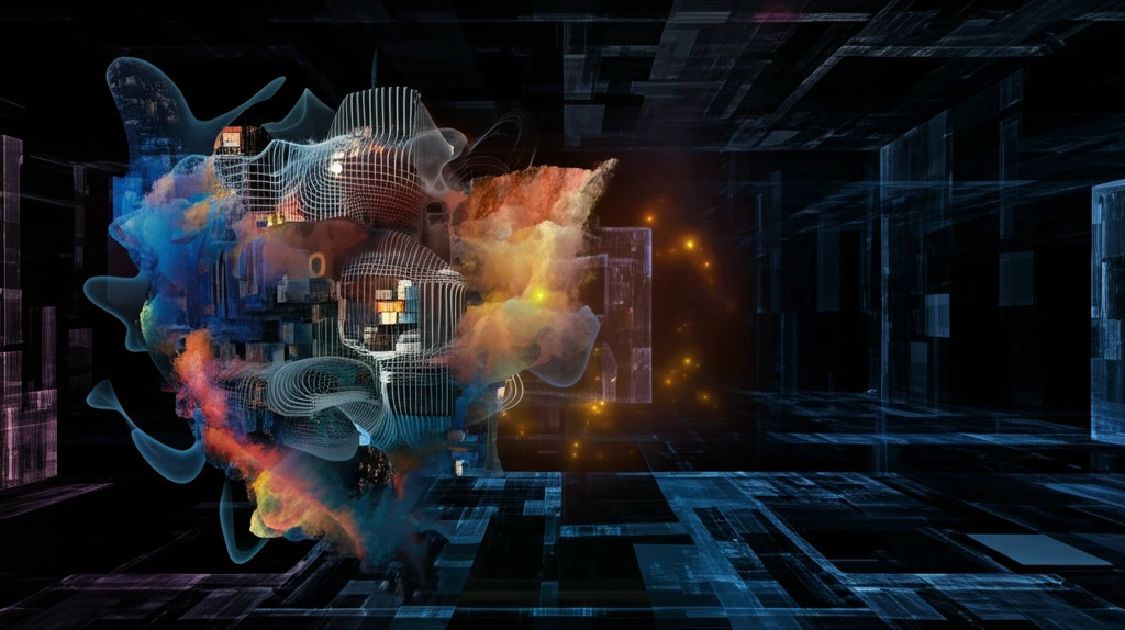 Surreal interconnected pixels forming dynamic shapes.