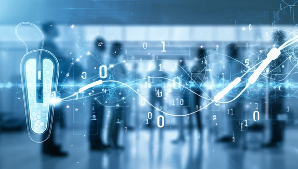 Medical implant with data stream, symbolizing transparency.