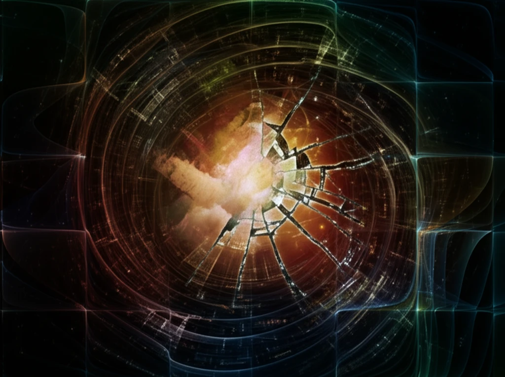 Surreal illustration of a Riemann surface with broken reflections, symbolizing undefinability.