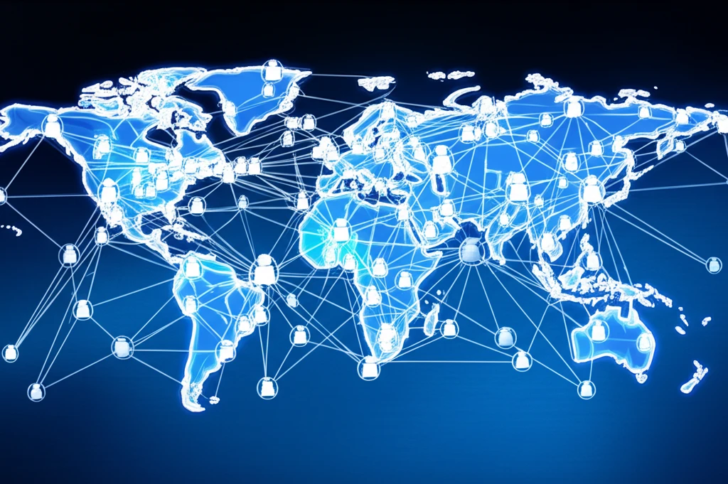 Interconnected nodes representing opinion dynamics and echo chambers.