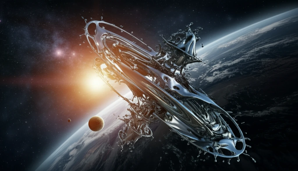 Swirling galaxy of liquid metal shaped by magnetic fields, symbolizing MHD applications.