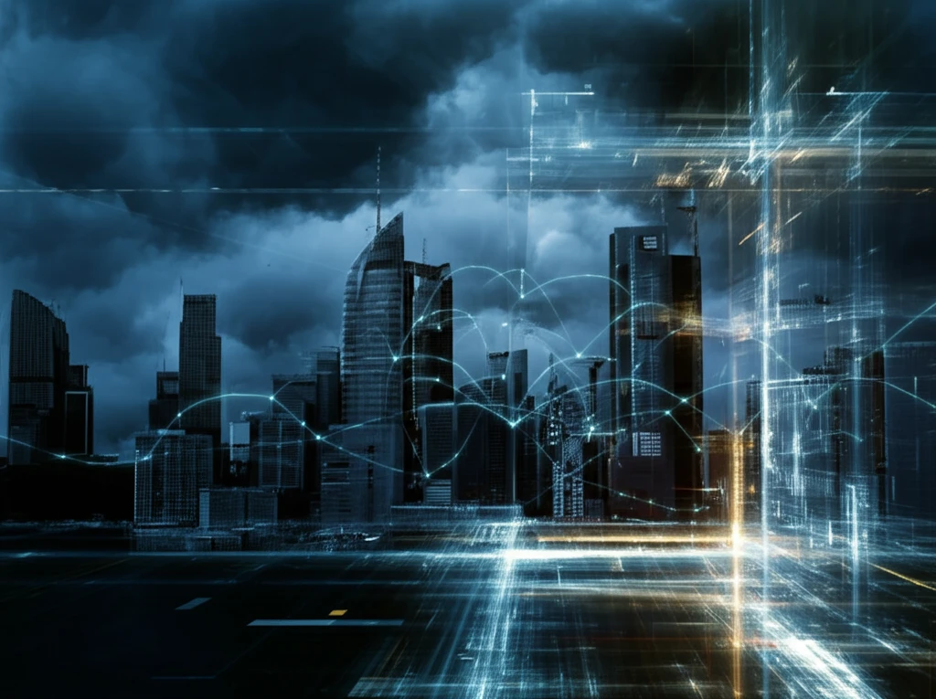 Data streams flowing through a modern cityscape