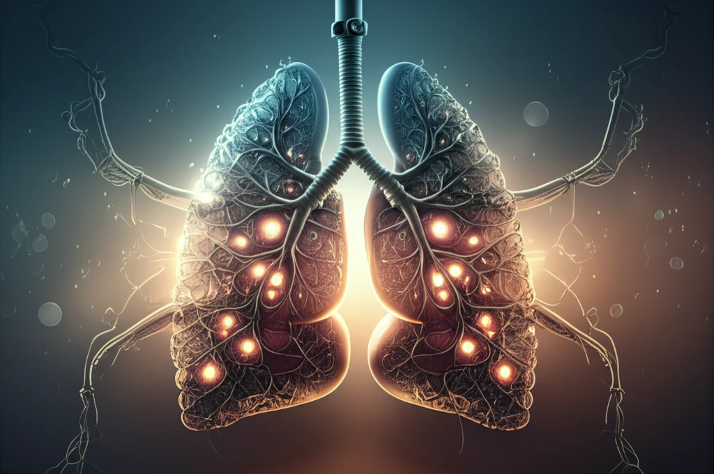 Illustration of bifurcated stents in healthy lungs, symbolizing restored airflow.