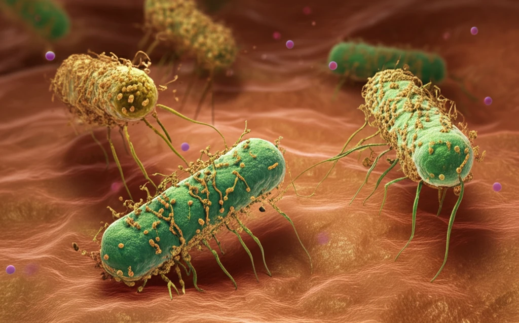 Gold nanoparticles attacking bacteria.