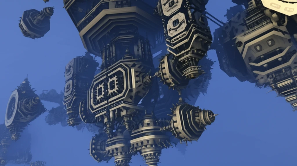 Intricate mechanical assembly with mirrored and patterned components.