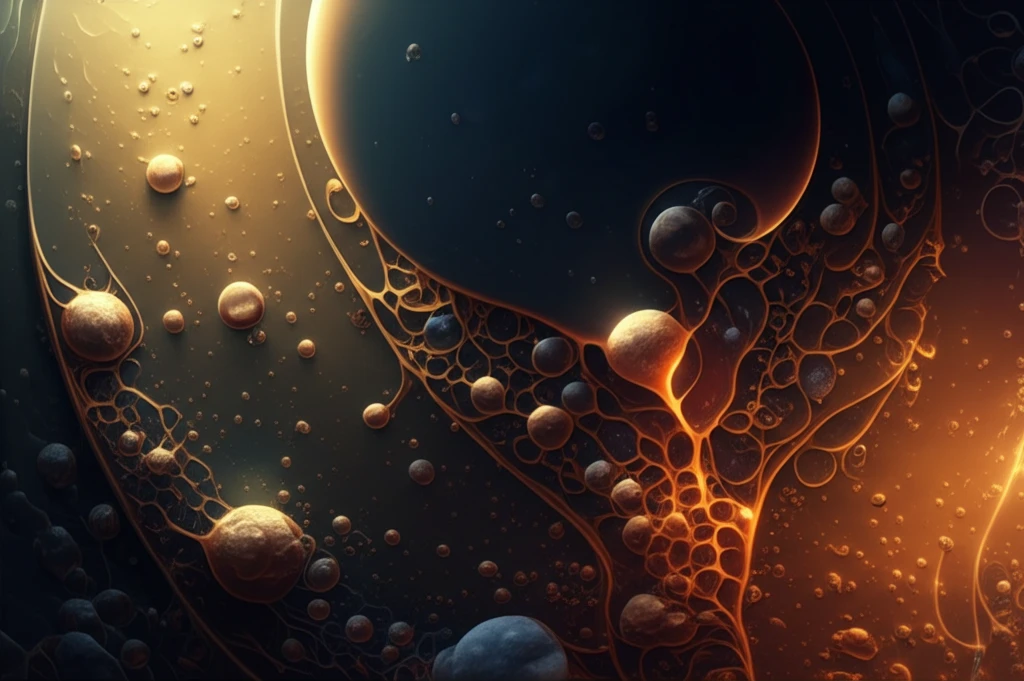 Microscopic marine life interacting with oil droplets