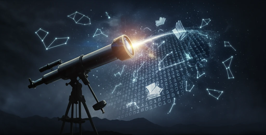 A telescope under a starry sky symbolizing the intersection of astronomy and information science.