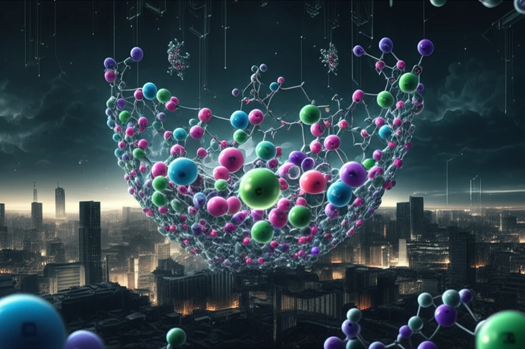 Surreal illustration of interconnected silicon and germanium molecules.