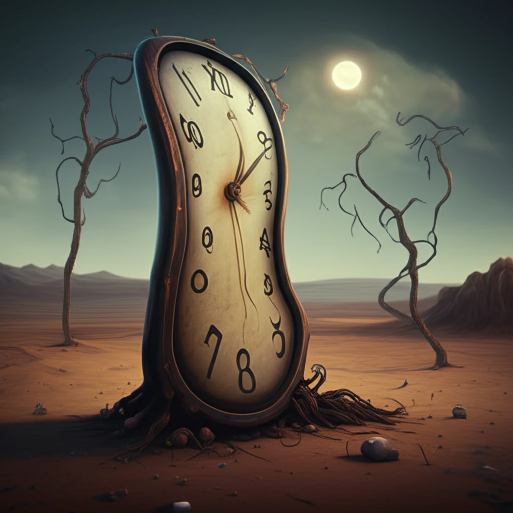 A clock melting into a Rorschach inkblot.