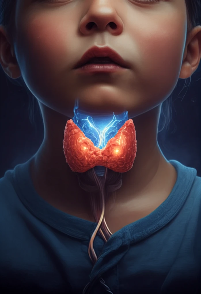 Illustration of a piriform sinus fistula leading to a healthy thyroid.