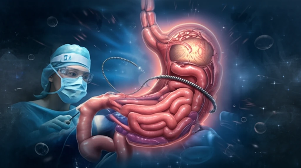 Gastric bypass surgery with a constricting ring illustration.