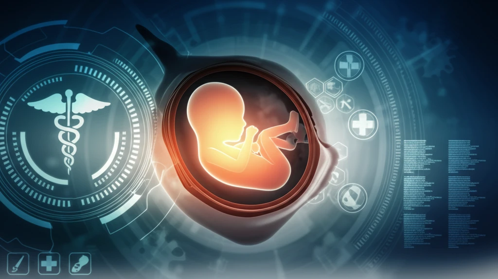 Illustration of fetal foot length measurement during sonography