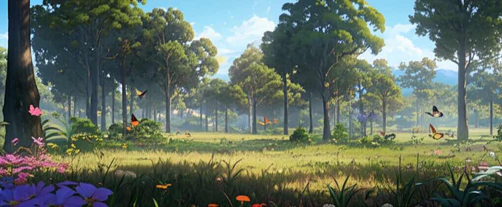 A vibrant forest clearing filled with colorful butterflies in the Pilliga Forest.