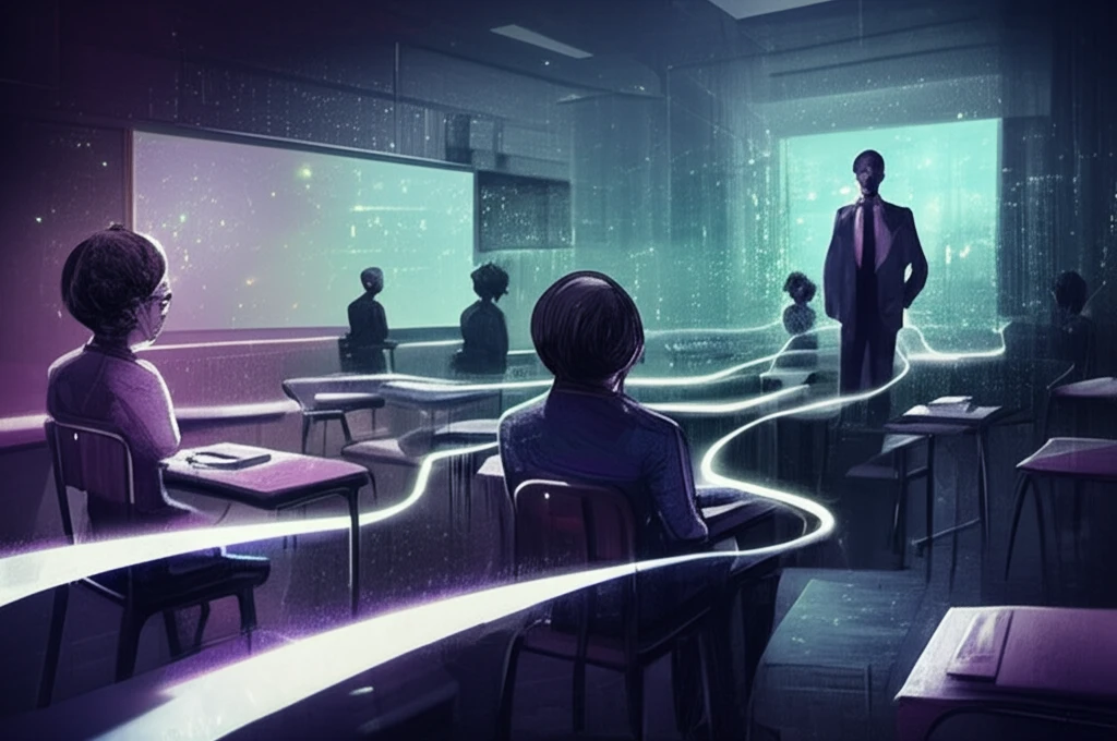 Diverse classroom with interconnected pathways symbolizing personalized learning.