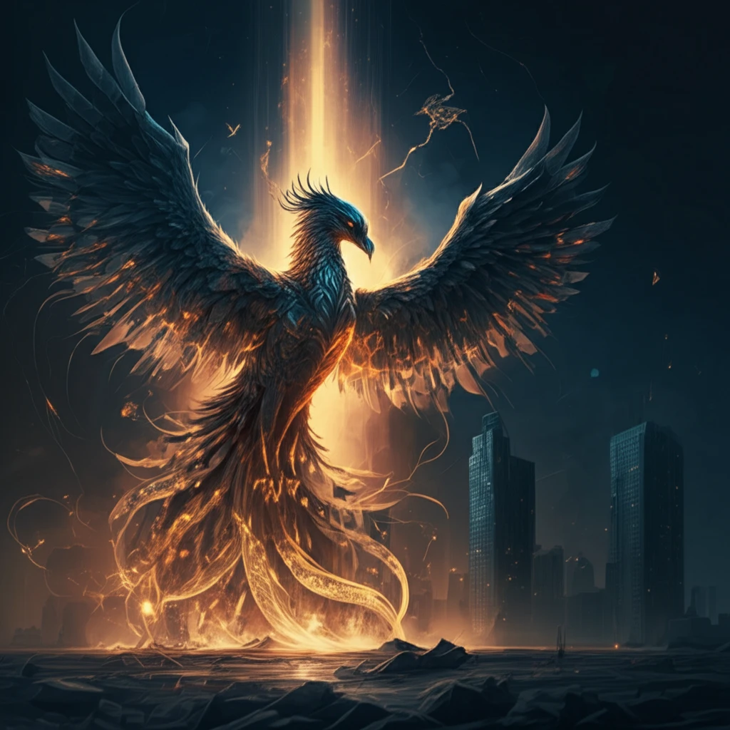 Phoenix rising from ashes symbolizing cancer treatment breakthroughs.