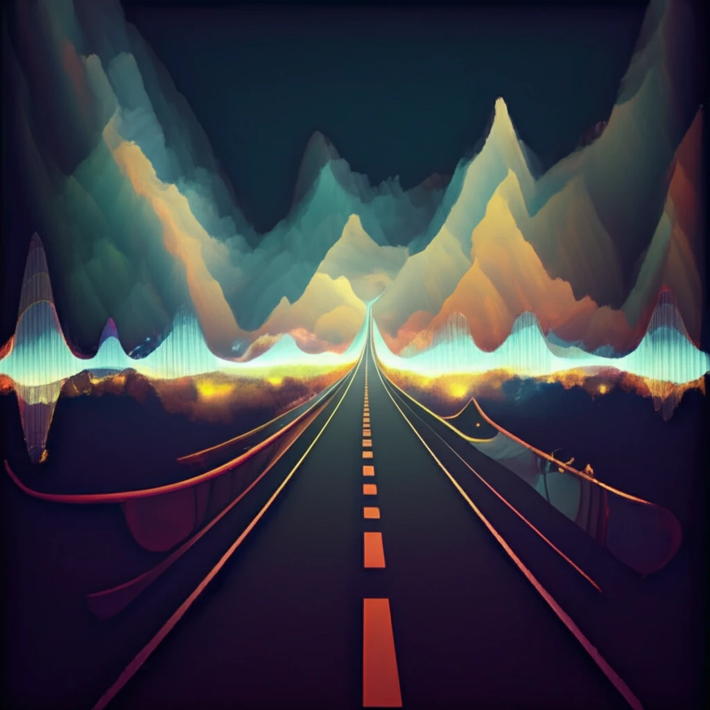 Sound wave morphing into a road representing cycle length in digital signal processing.