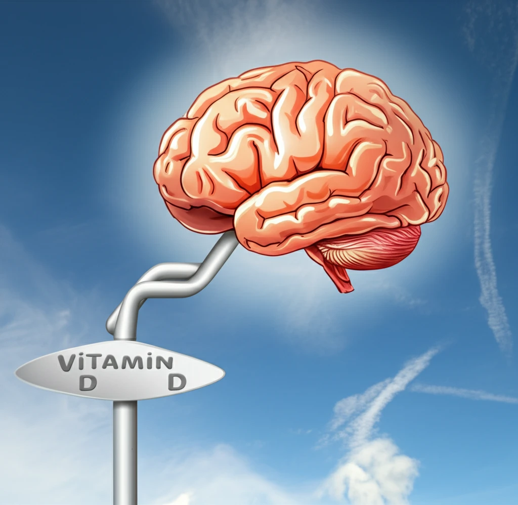 Surreal illustration linking brain health, vitamin D, and heart health in children with ADHD and autism.