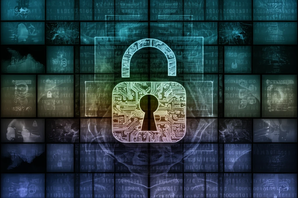 Image encryption concept: A lock protecting digital images.