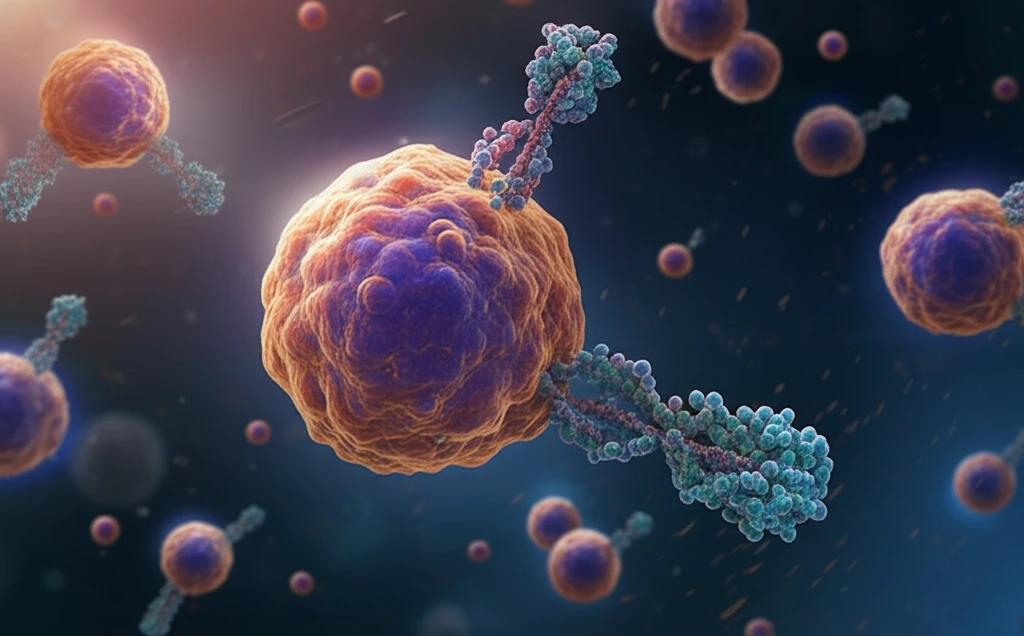 Microscopic glycan nanoparticles surrounding a stem cell.