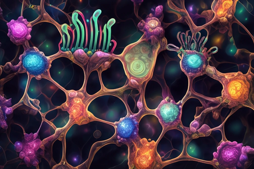 Interconnected cellular pathways symbolizing the Notch signaling pathway in pancreatic cancer cells.