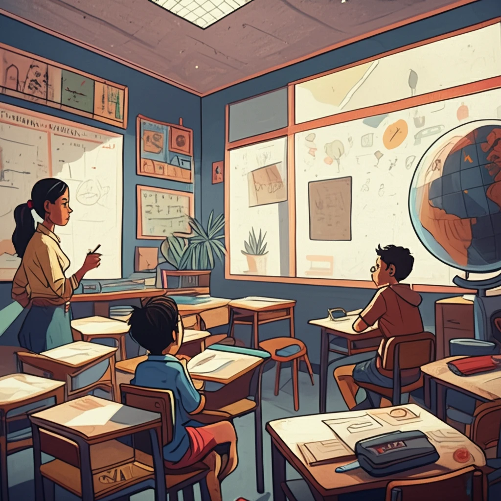 Dynamic classroom in Colombia, symbolizing bilingual education.