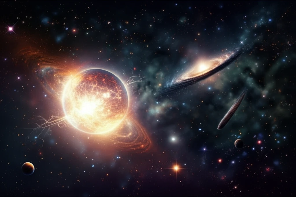 Surreal illustration of a neutron star emitting a supergiant pulse.