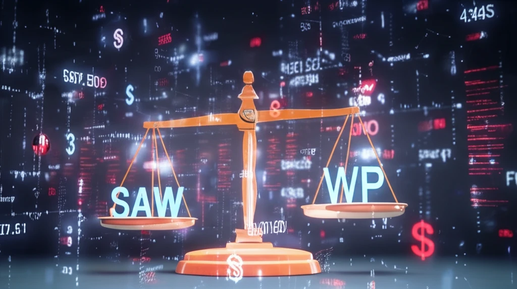 A balanced scale comparing SAW and WP decision-making methods.