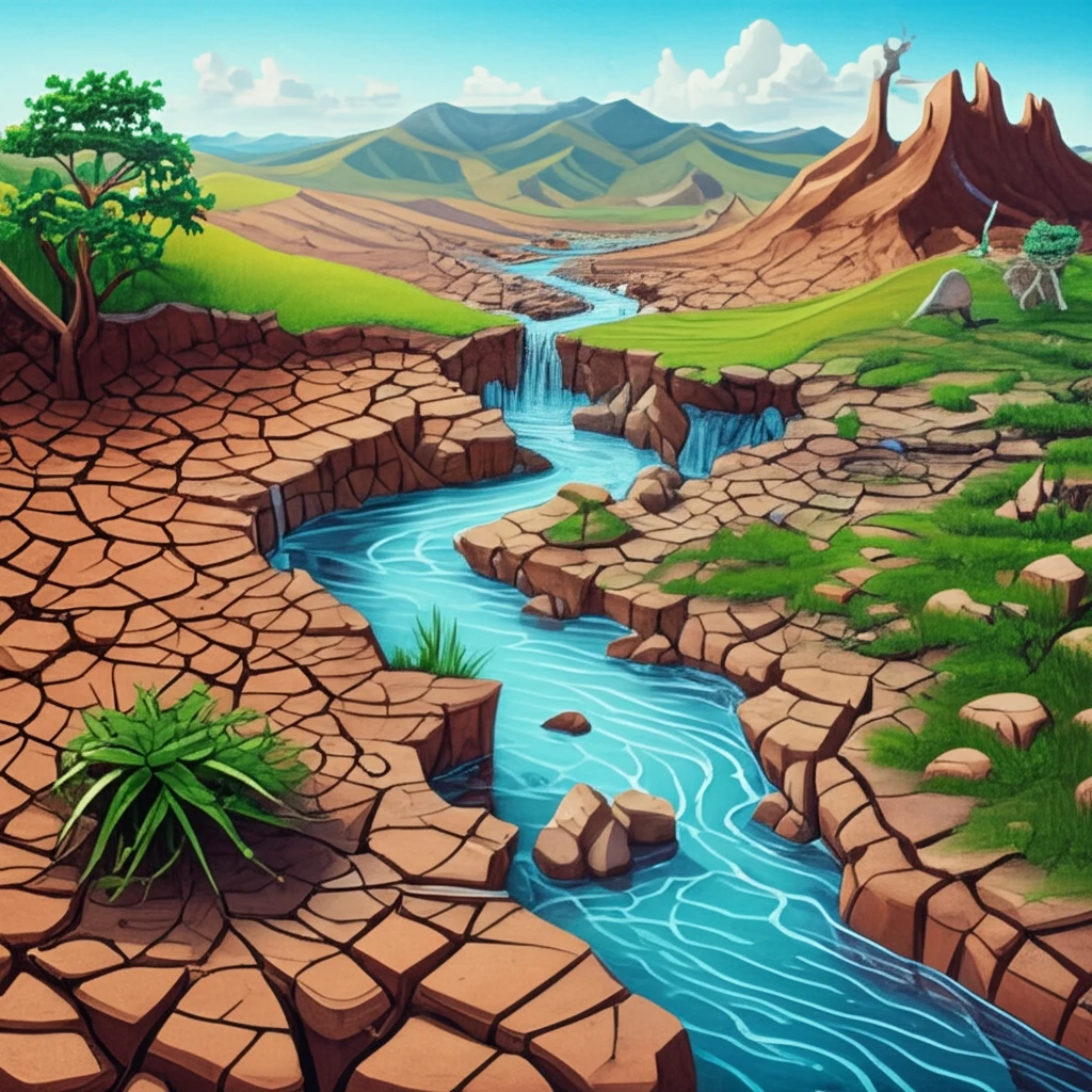 Surreal illustration of a desert transforming into an oasis, symbolizing the shift from dehydration to hydration.