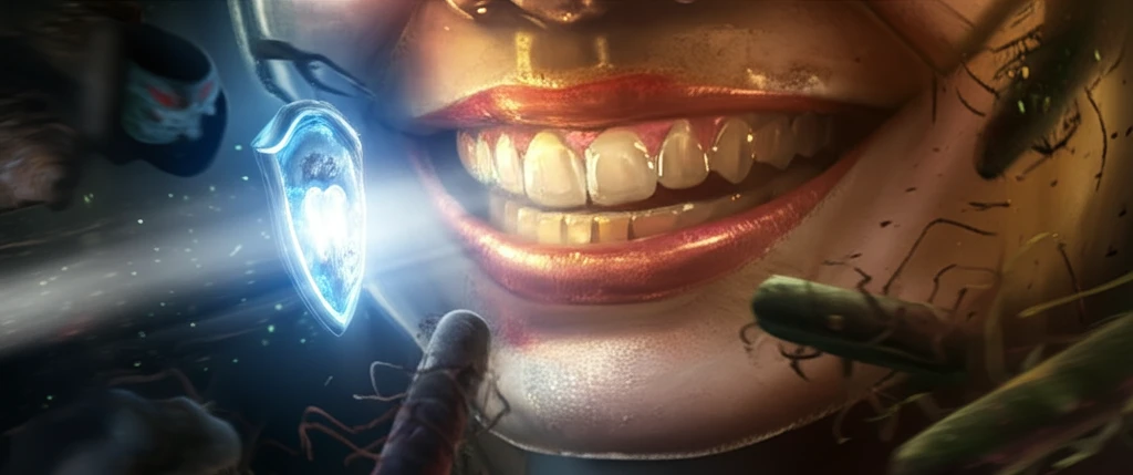 A surreal illustration symbolizing amixicile's protection of oral health against harmful bacteria.