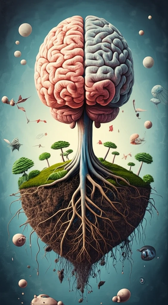 Brain with roots extending into the earth