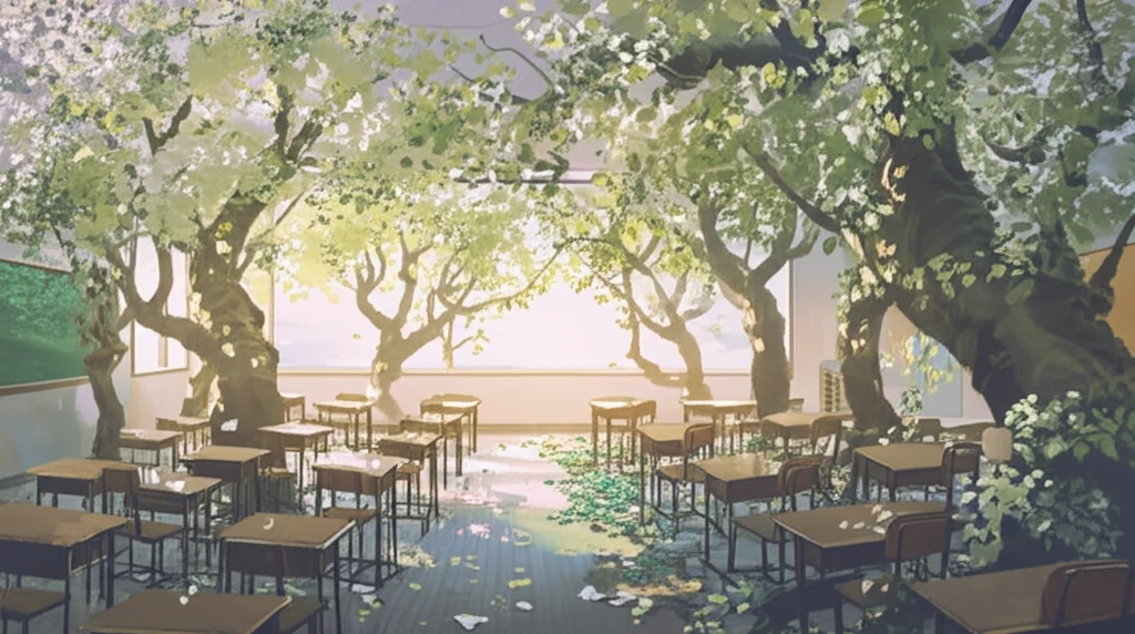 Classroom with tree desks symbolizes growth and potential.