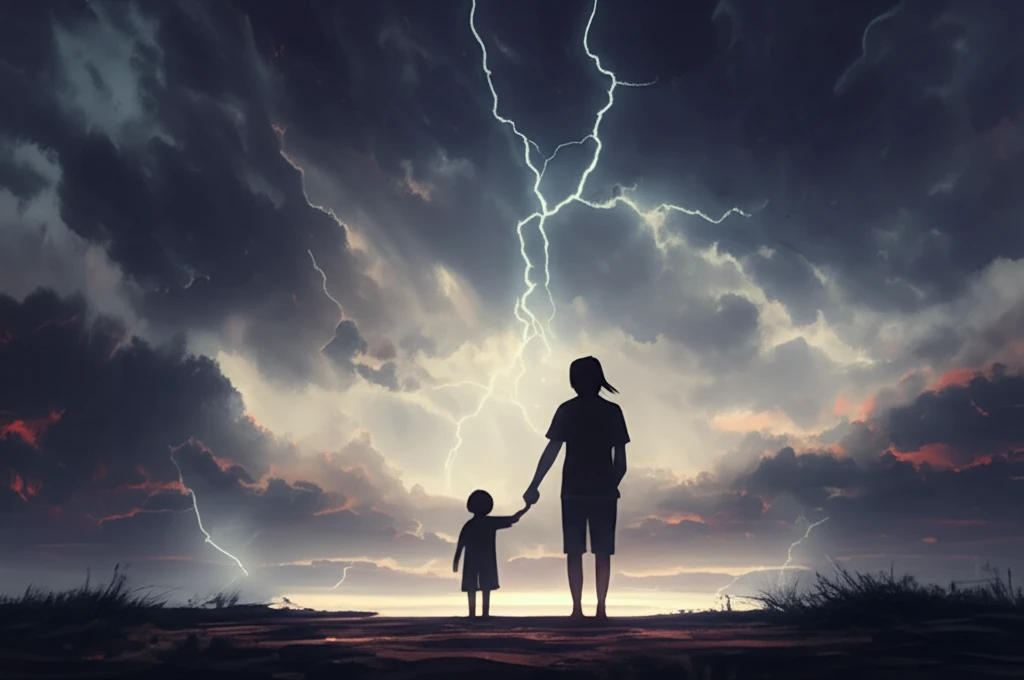 Silhouette of a caregiver facing a stormy sky, symbolizing challenges and hope in stroke recovery.