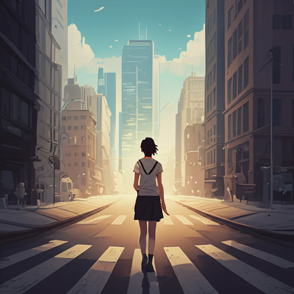 Woman at a crossroads symbolizing choices and identity.