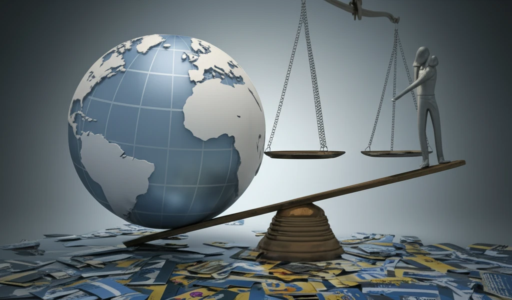 Symbolic illustration of balancing international power and national sovereignty.