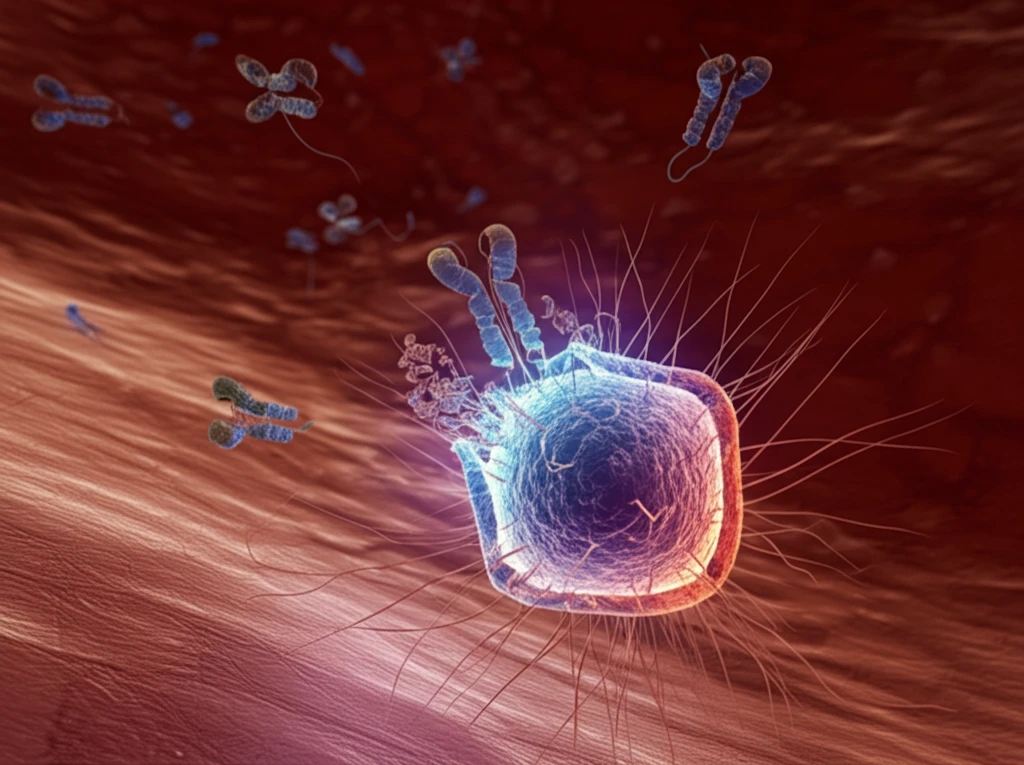 Microscopic Borrelia burgdorferi bacterium with OspC protein shield.