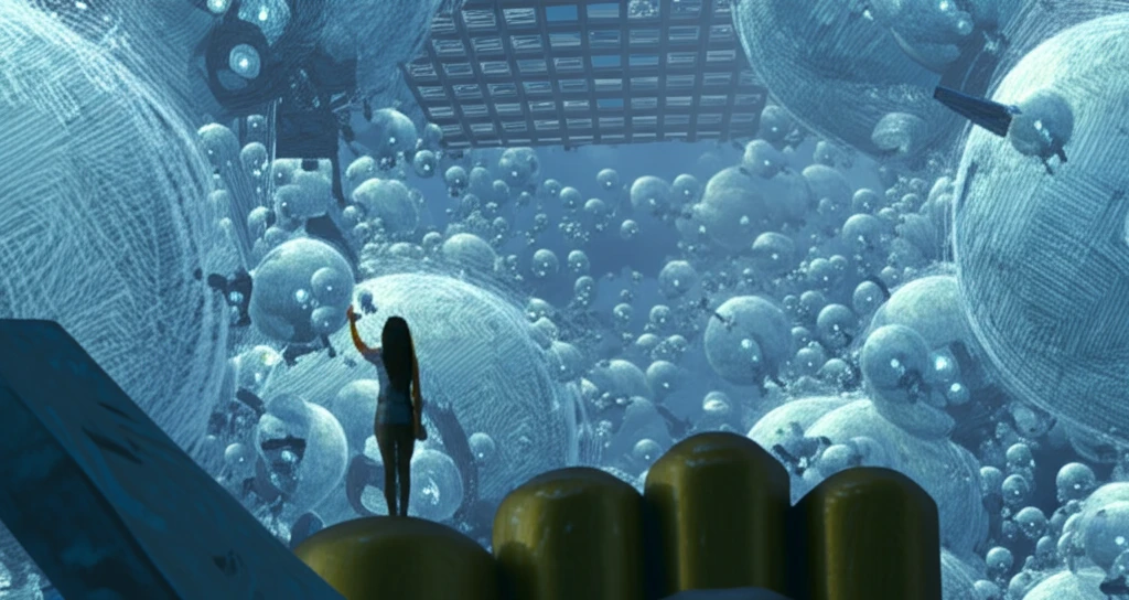 Vast library filled with glowing orbs representing research instruments.