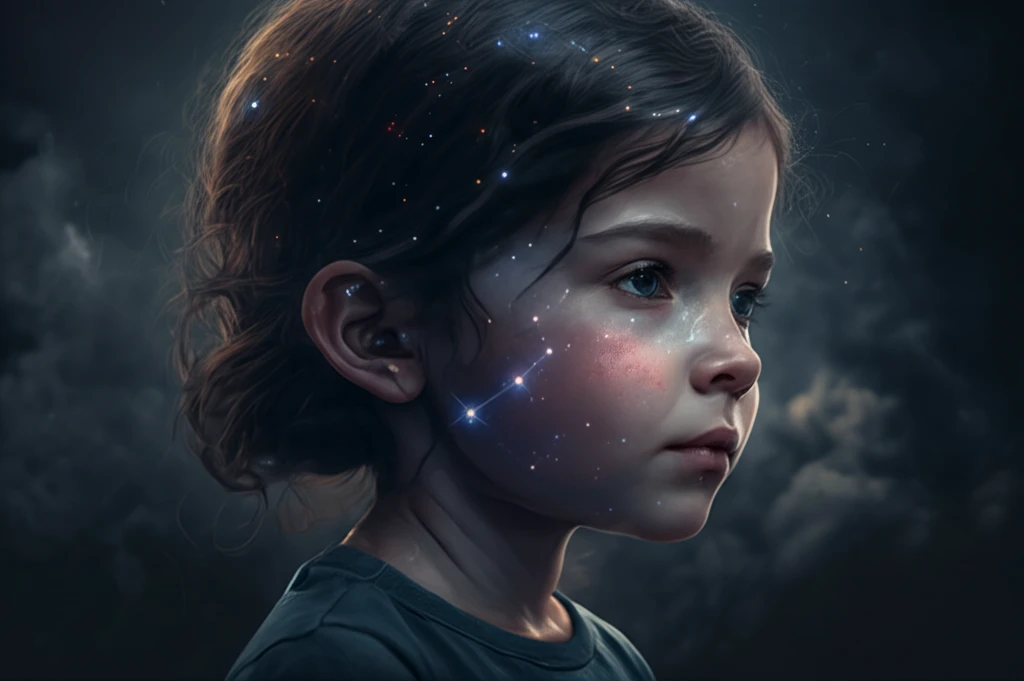 Hopeful image of a child with cleft palate depicted as a constellation symbolizing a child's ear health, hope and potential