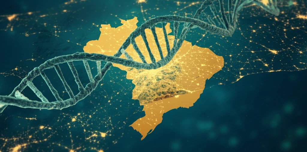 DNA strand with Brazil map symbolizing HIV research in Maringá