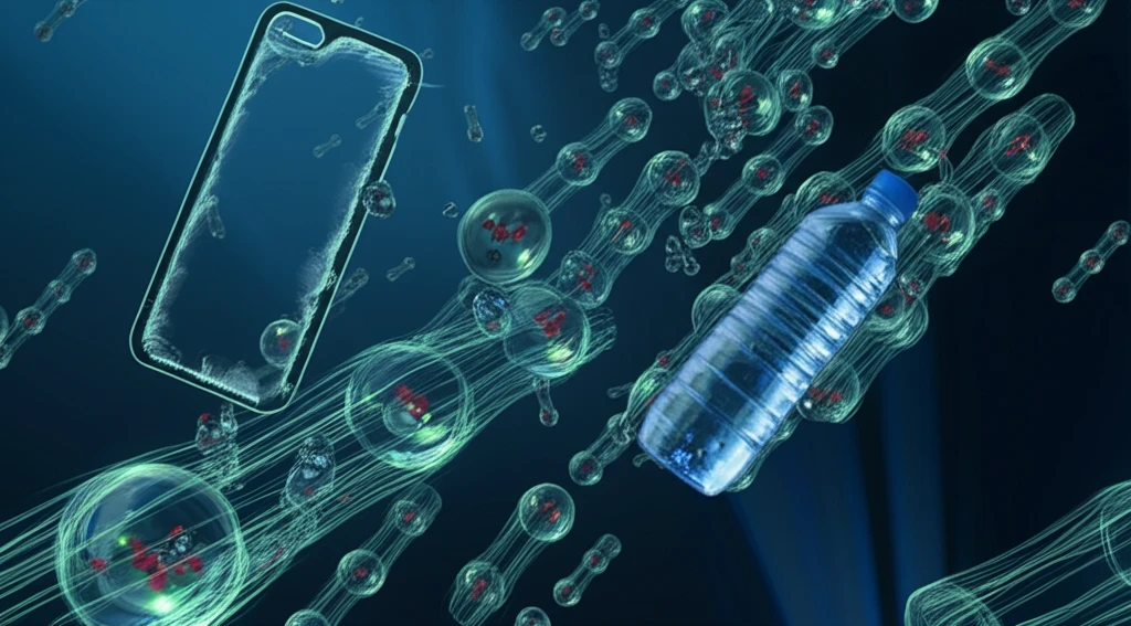 Interconnected molecular chains forming everyday objects.